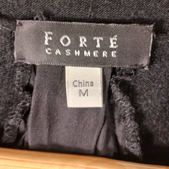 Forte Black Merino Wool & Silk Blend Button Back Open Long Sleeve Cardigan, MED - Picture 2 of 14